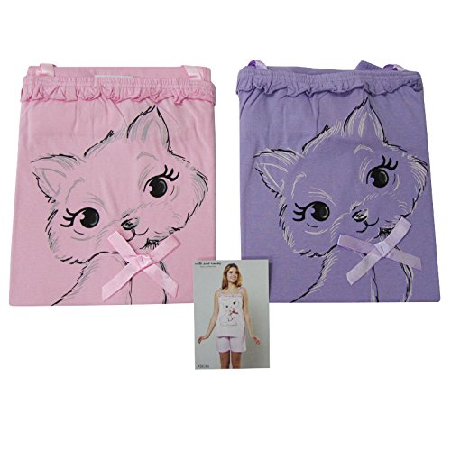 Pigiama-Donna-Estivo-100-cotone-Canotta-con-Pantalone-corto-dis-Gatto-L316-0 Pigiama-Donna-Estivo-100-cotone-Canotta-con-Pantalone-corto-dis-Gatto-L316-0